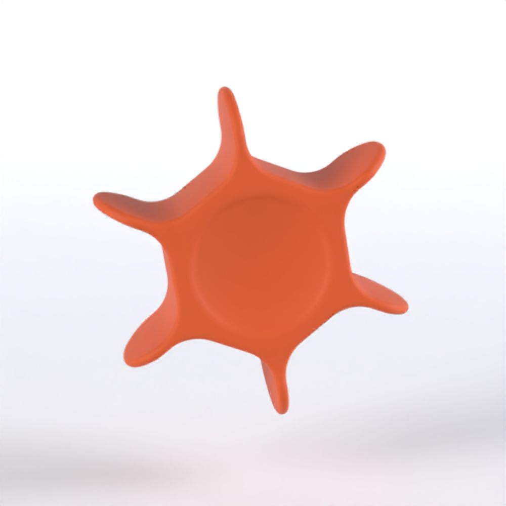 Fidgr in orange, showing the ridged teeth around the edge